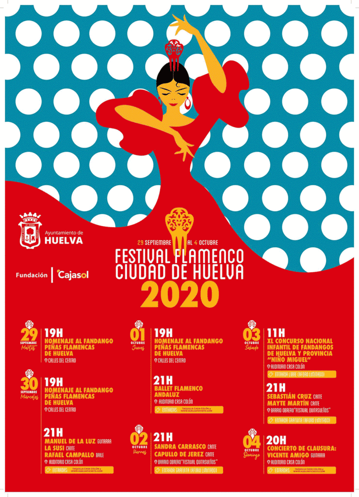 Festival Flamenco Ciudad de Huelva 2020 del 29 de septiembre al 4 de octubre, Vicente Amigo, Capullo de Jerez, Sandra Carrasco