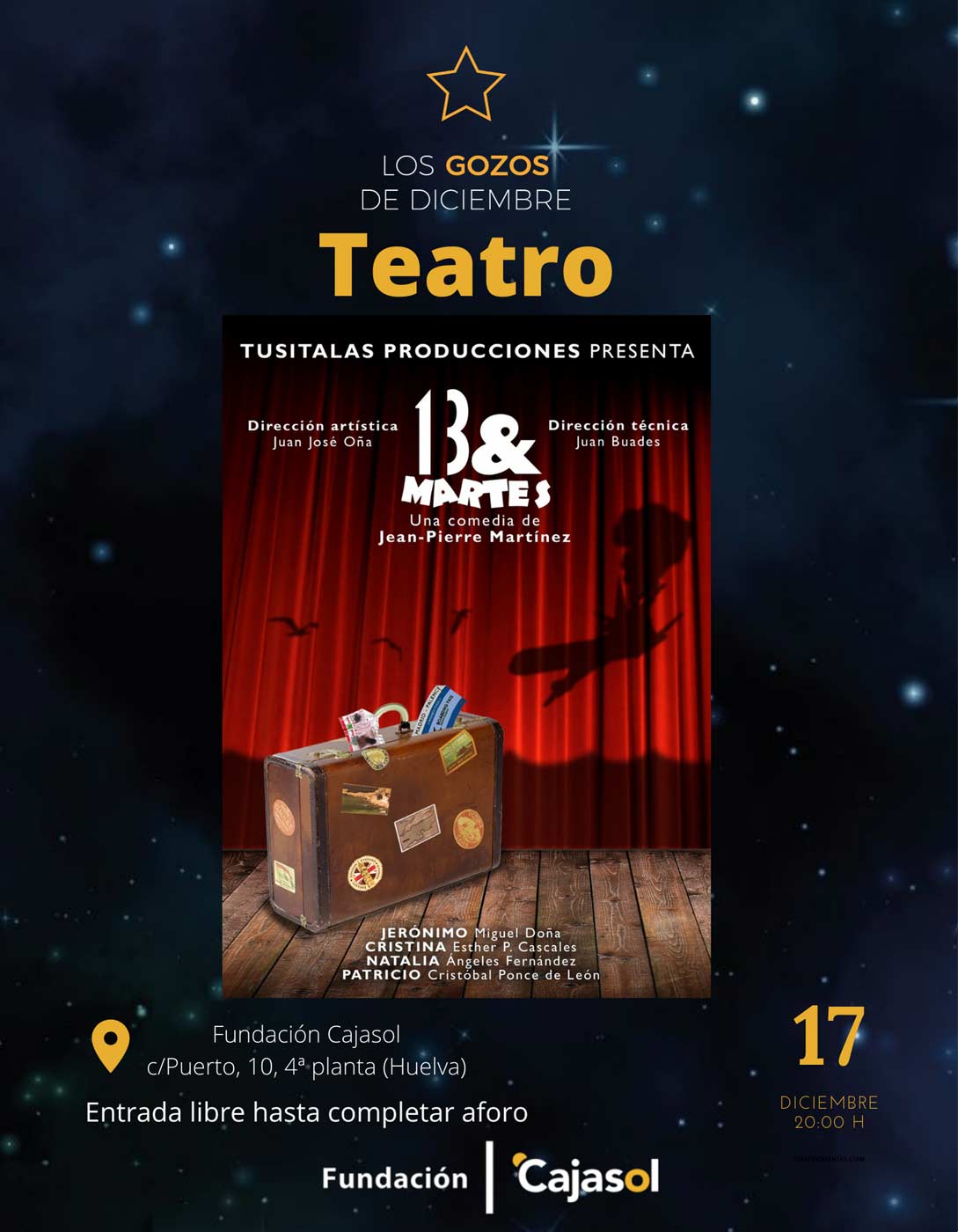 teatro 13 y martes comedia diciembre cajasol