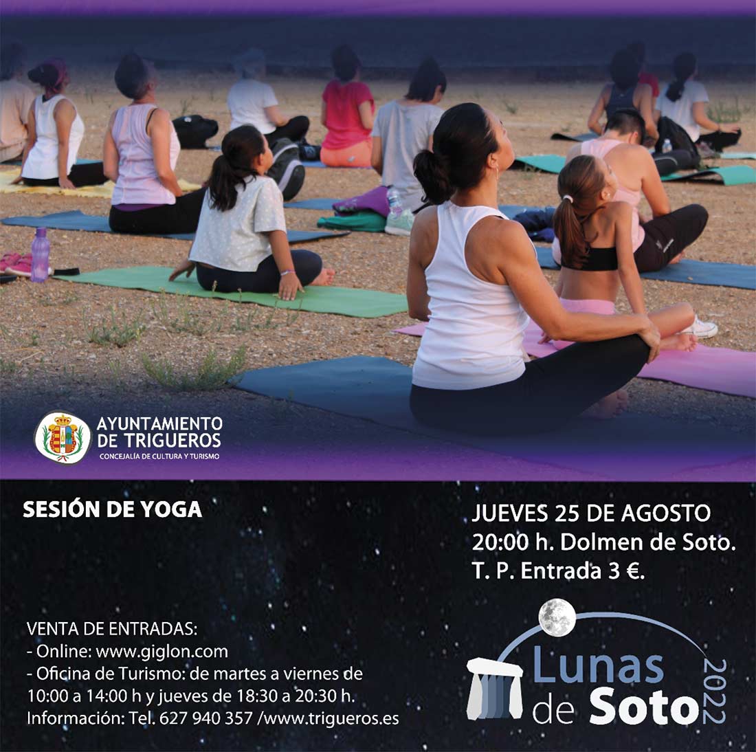 sesion de yoga dolmen de soto lunas de Soto 2022 25 de agosto