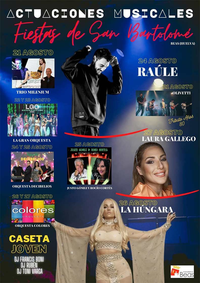 cartel conciertos Fiestas de Beas Agosto 2022 San Bartolome 2022