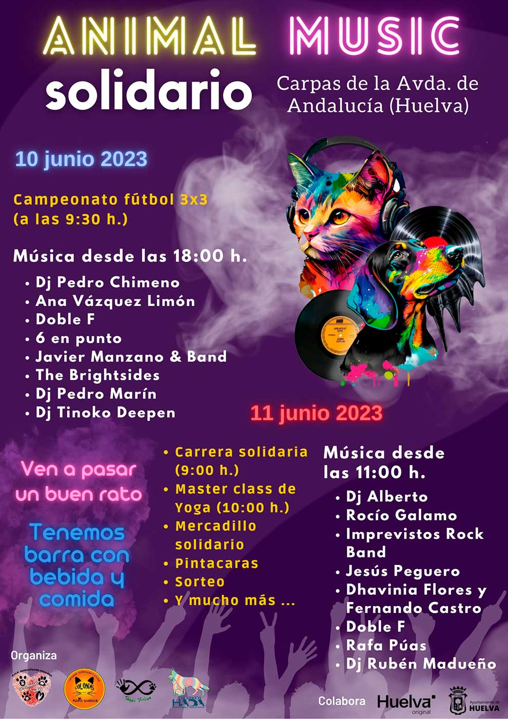 Animal Music 2023 Huelva programacion de actividades protectoras de animales 10 de junio carpas avenida de Andalucia