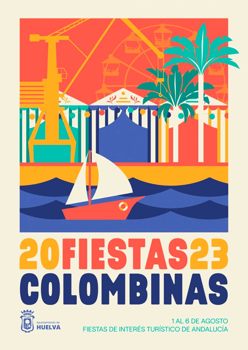 Cartel Fiestas colombinas 2023 del 1 al 6 de agosto dedicadas a los puertos