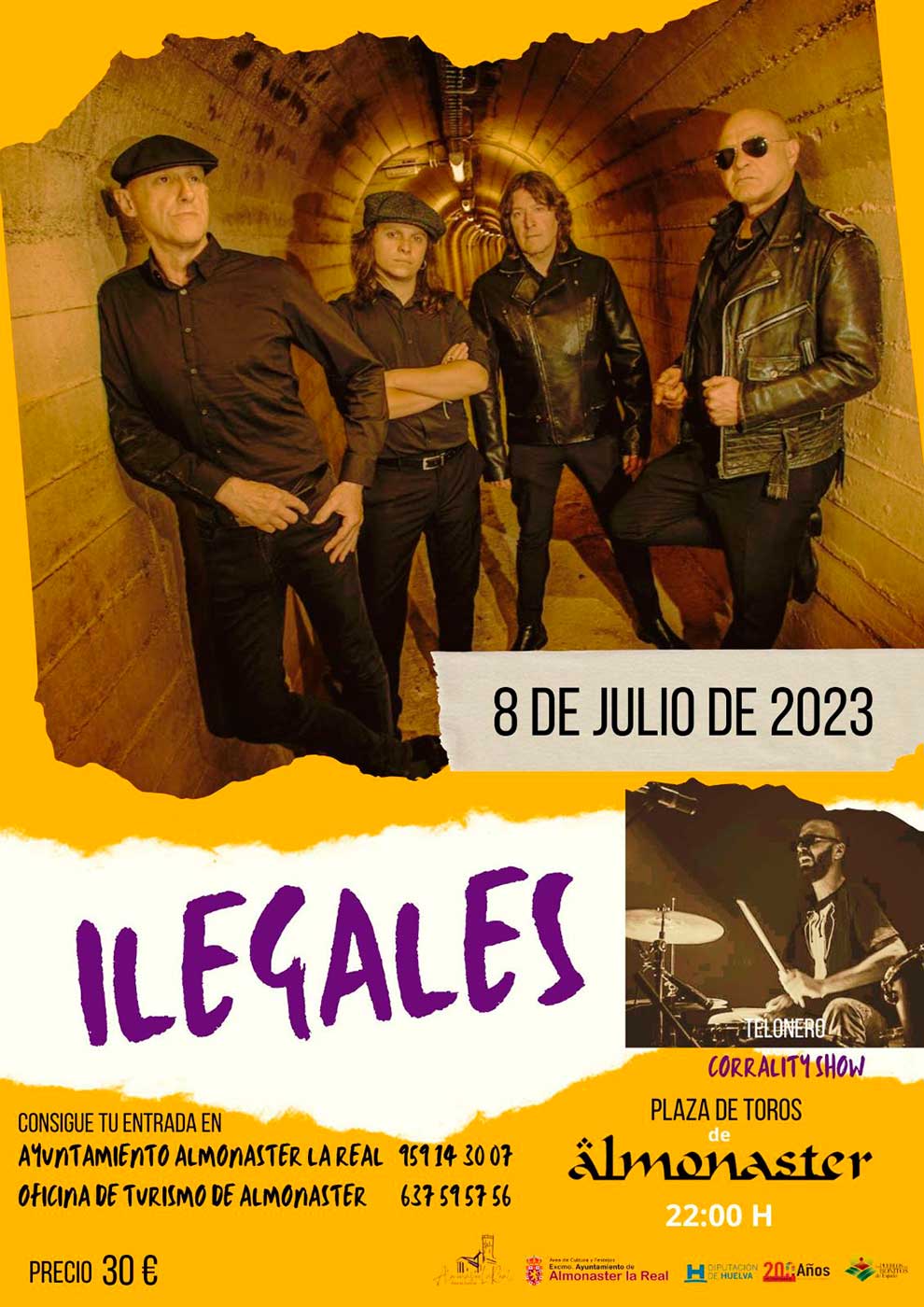 Ilegales en concierto 8 de julio 2023 corrality show Almonaster la Real Plaza de Toros