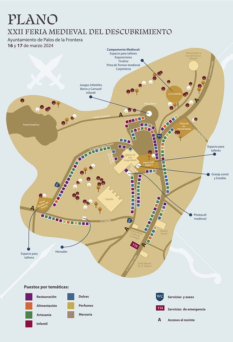 Plano Feria medieval del descubrimiento 2024 Palos de la Frontera